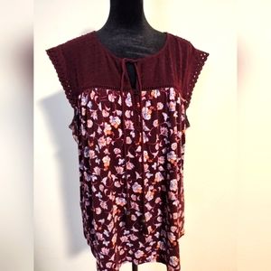 Daniel Rainn - Floral Mauve Cap Sleeve Top Shear with Tie - Large